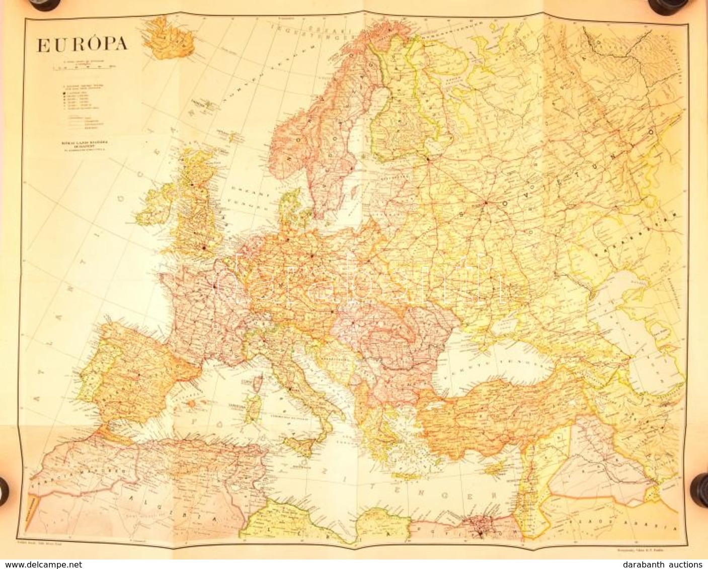 1944 Európa Térképe. Kókai Lajos Kiadása 120x84 Cm Néhol Ragasztott. - Altri & Non Classificati