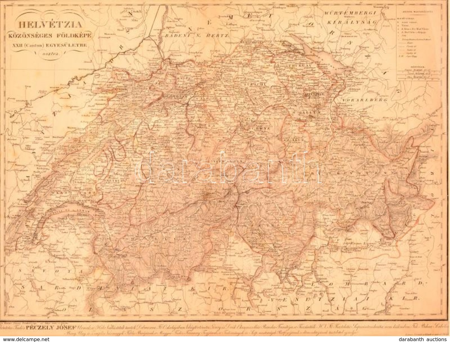 Helvétzia Közönséges Földképe XXII (Canton) Egyesületre Osztva' Hely: Pest, 1835. Karacs Ferencz Határszínezett Rézmetsz - Andere & Zonder Classificatie