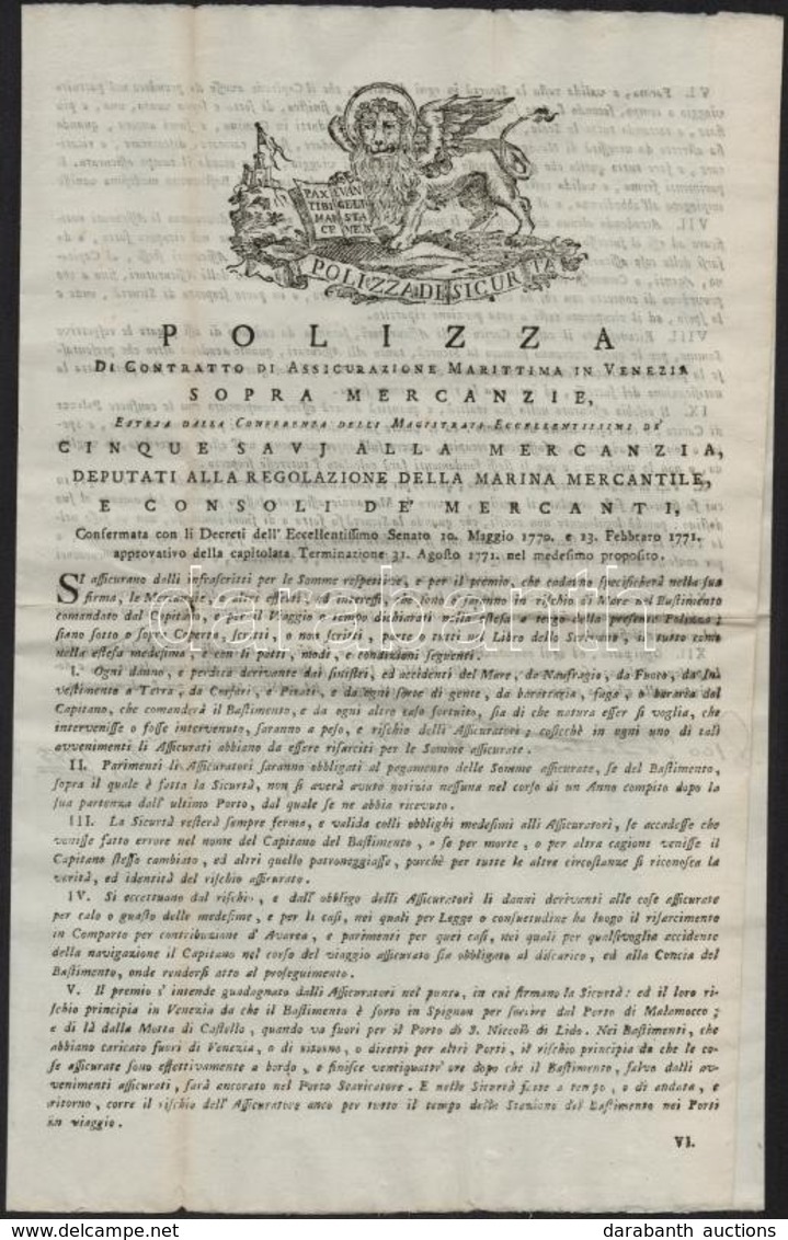 1785 Velencei Tengeri Kereskedelemmel Kapcsolatos Szerződésekre Vonatkozó Irányelvek. Réznyomatú Címképpel, Megcímezve.  - Ohne Zuordnung