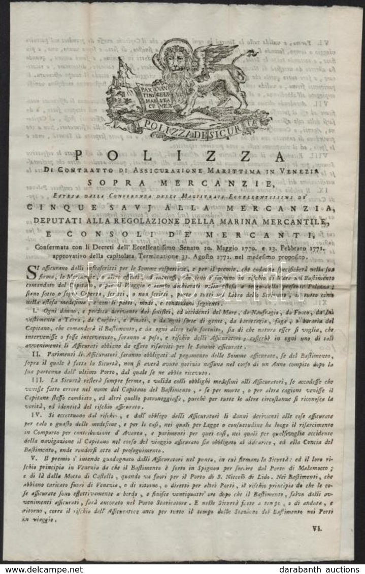 1785 Velencei Tengeri Kereskedelemmel Kapcsolatos Szerződésekre Vonatkozó Irányelvek. Réznyomatú Címképpel, Megcímezve.  - Zonder Classificatie