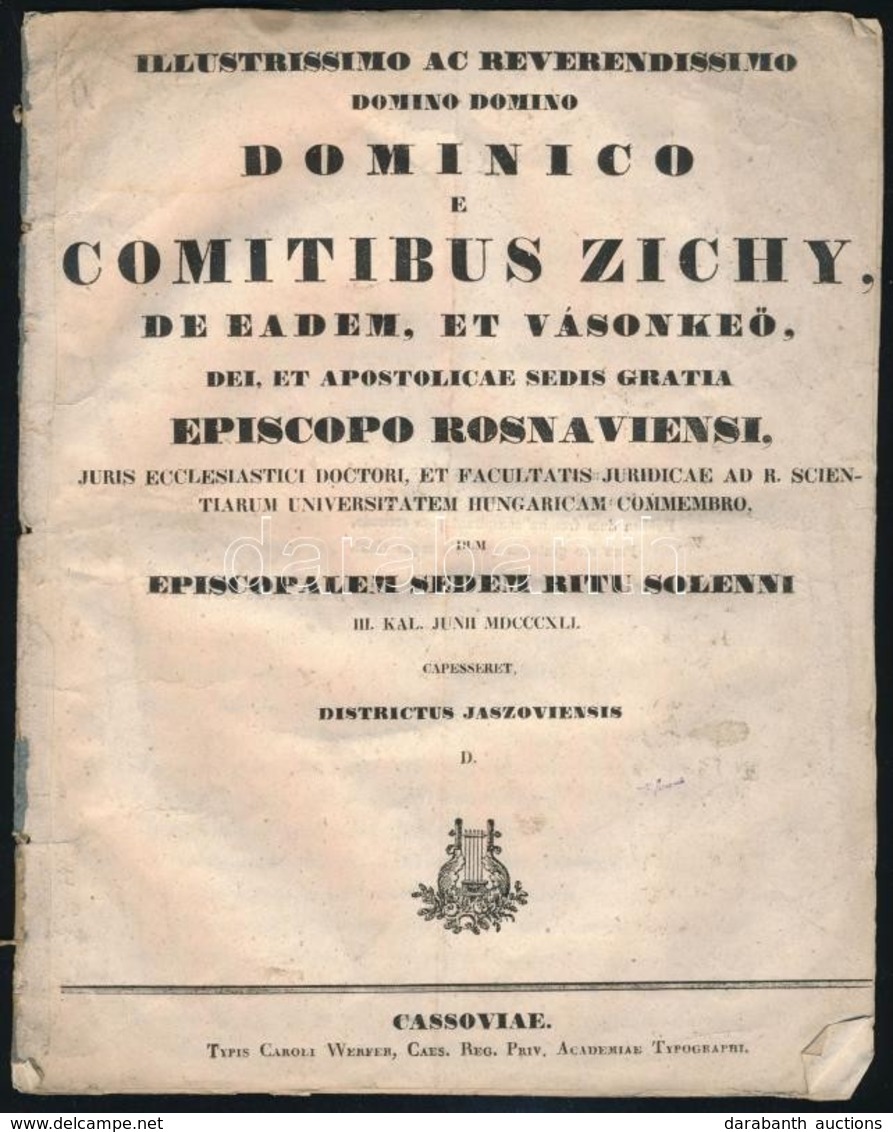 1841 Illustrissimo, Ac Reverendissimo Domino Domino Dominico E Comitibus Zichy, De Eadem, Et Vásonkeö, Dei, Et Apostolic - Zonder Classificatie