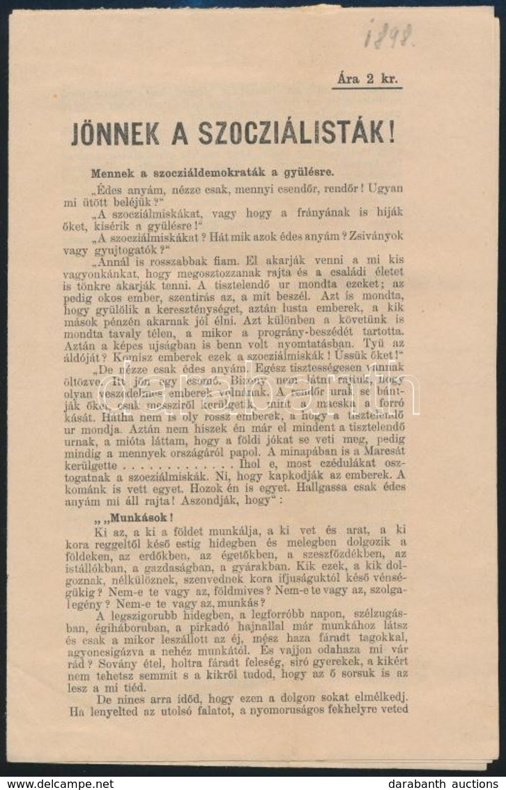 1898 Szociáldemokrata Szórólap 4 P. - Non Classificati