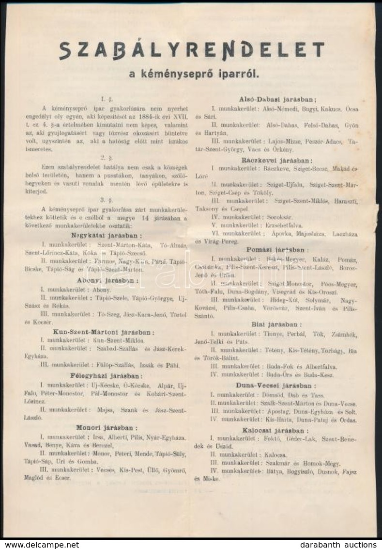 Cca 1900 Pest Megyei Szabályrendelet A Kéményseprő Iparról 4 P. - Ohne Zuordnung