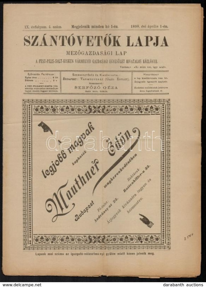 Cca 1900 Ritka Helyi újságok Gyújteménye: Társadalmi Lapok (Újpest), Rákos Vidéke, Független Újság, Szántóvetők Lapja. - Non Classificati