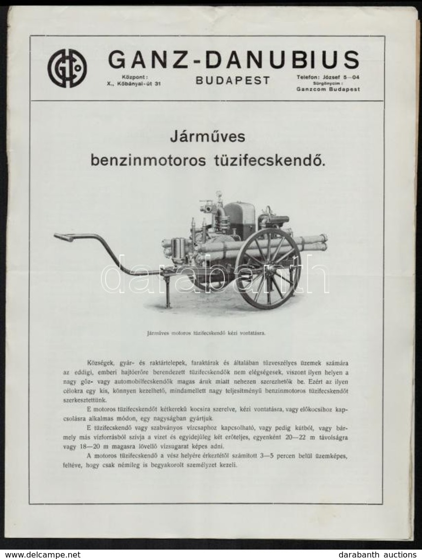 Cca 1910 Ganz Danubius Budapest Járműves Benzinmotoros Tüzifecskendő Képes Reklámanyag 4 + 2 P. - Non Classificati