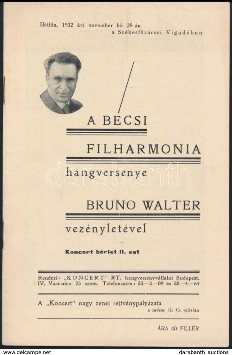 1932 Bruno Walter A Bécsi Filharmónia Hangversenye. Prospektus 14p. - Non Classés