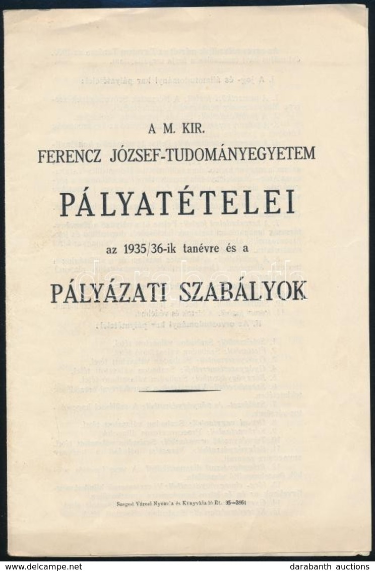 1935 Ferenc József Tudományegyetem Pályázati Szabályok - Non Classificati