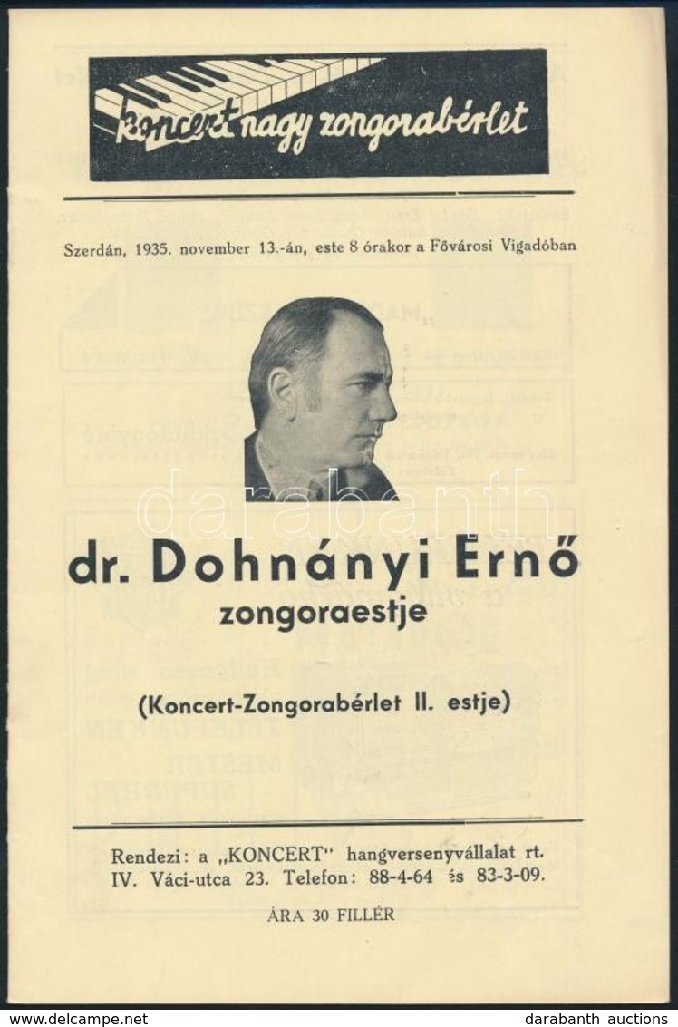 1935 Dr. Dohnányi Ernő Zongoraestélye. Hangverseny Prospektus Reklámokkal 12p. - Non Classificati