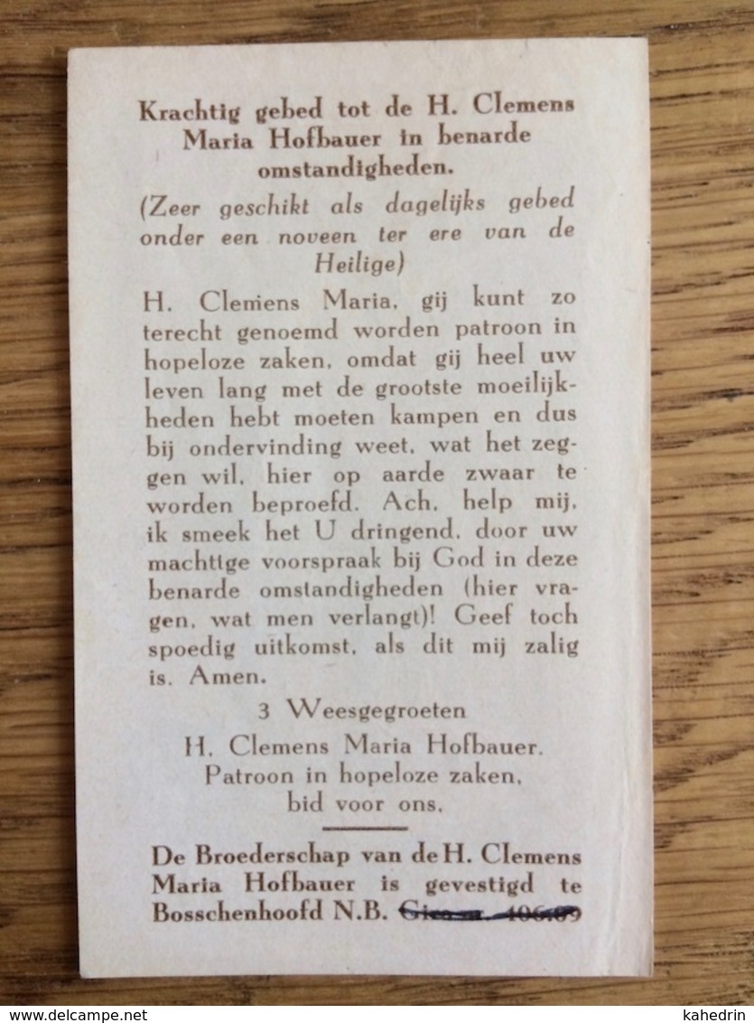 Broederschap H. Clemens Maria Hofbauer Bosschehoofd, Dank Contributie - Devotieprenten