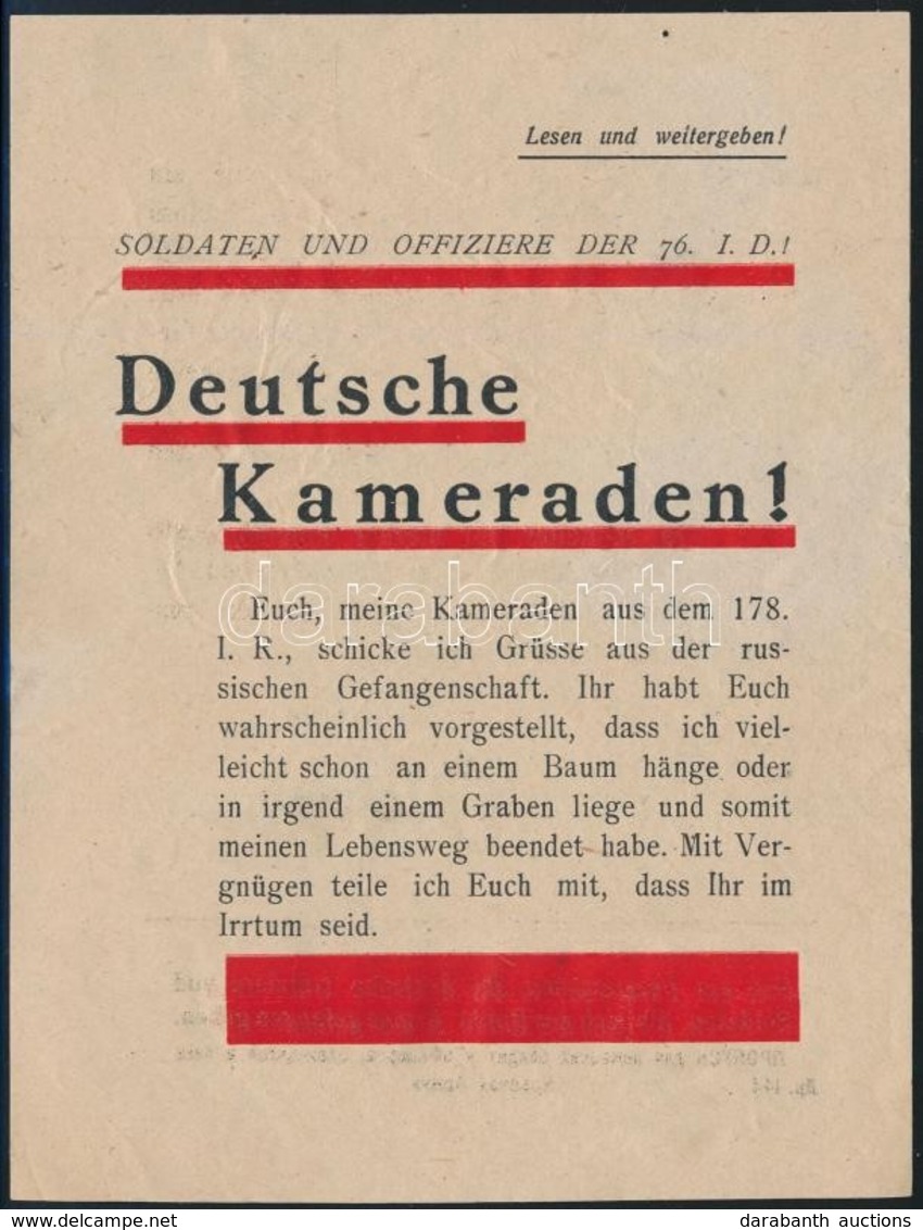 1945 Németeket Oroszokhoz Való átállásra Biztató Német Nyelvű Röplap - Non Classificati