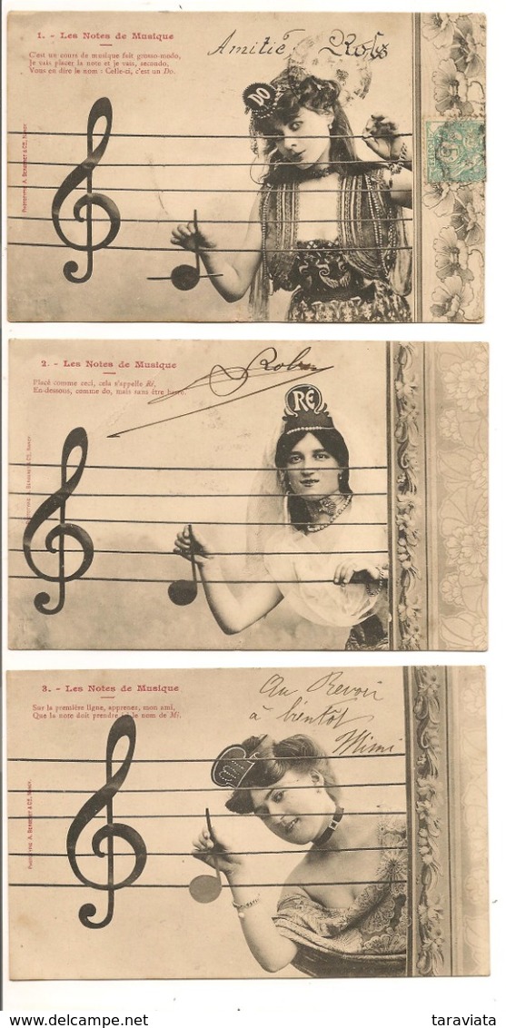 BERGERET Série Complète 10 Cpa NOTES DE MUSIQUE -  Femme Photo Fantaisie Musique Dos Simple - Frauen