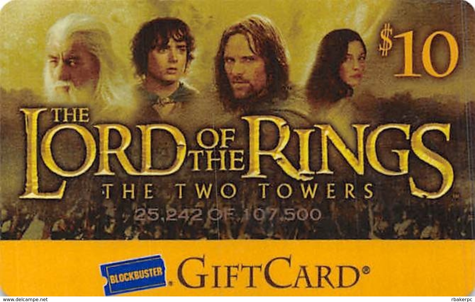 Blockbuster $10 Gift Card - Lord Of The Rings - The Two Towers - Other & Unclassified