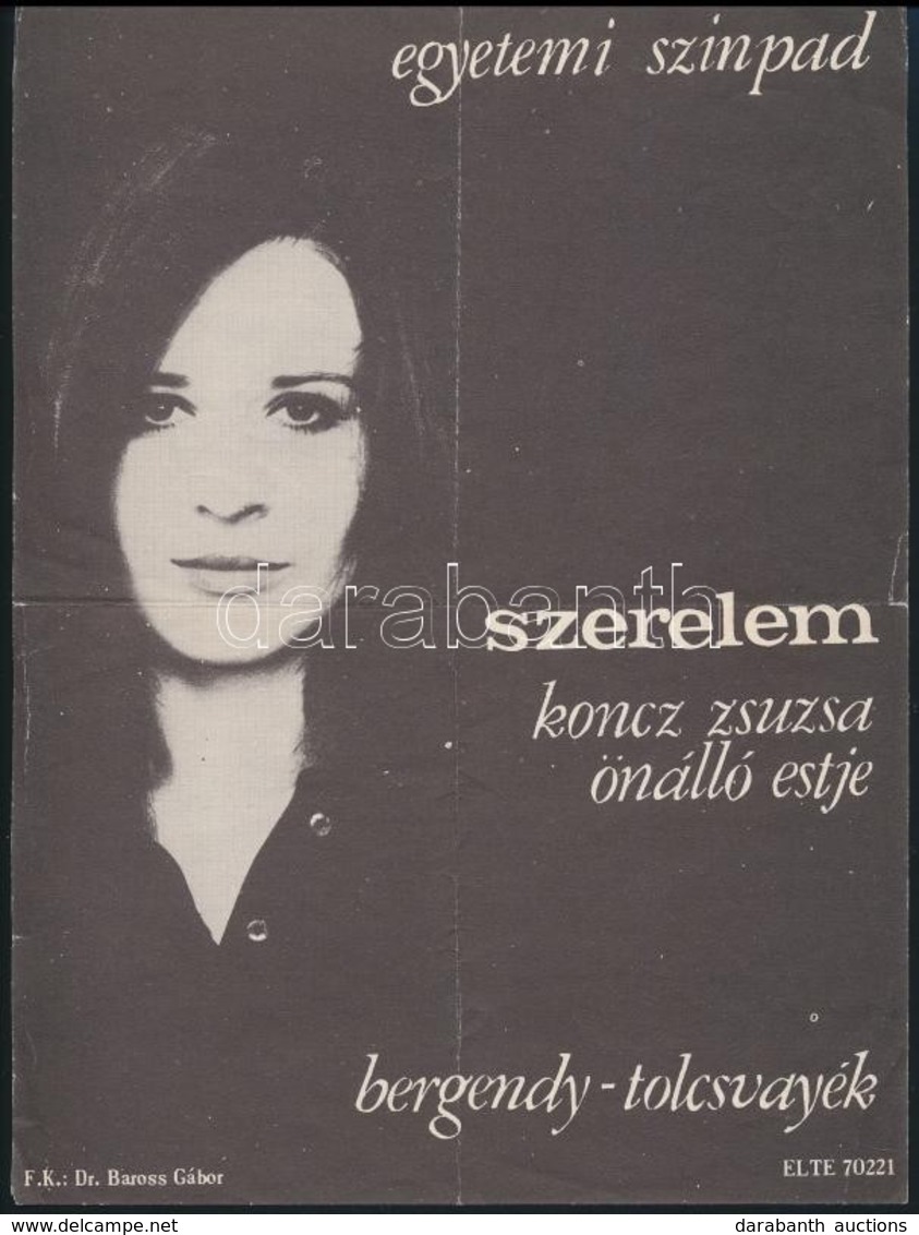 Cca 1980 Szerelem - Koncz Zsuzsa önálló Estje Kisplakát, Hajtott, 23×17,5 Cm - Andere & Zonder Classificatie