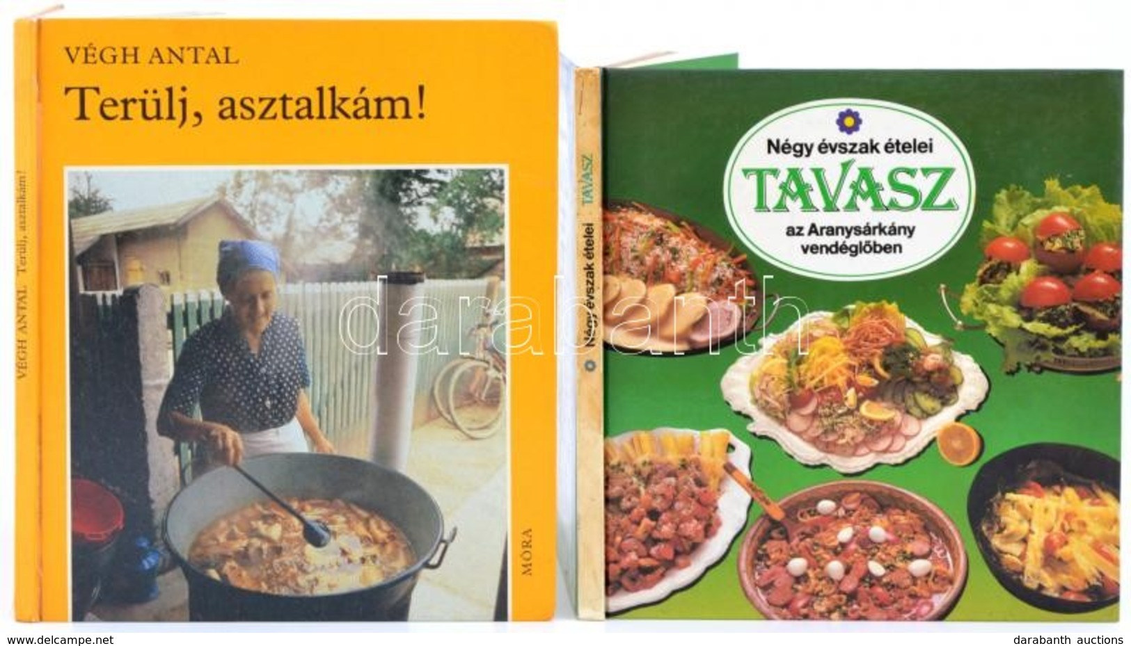 Végh Antal: Terülj Asztalkám! Bp.,1983., Móra.+Négy évszak ételei: Tavasz Az Aranysárkány Vendéglőben. Bp.,1985, Corvina - Ohne Zuordnung