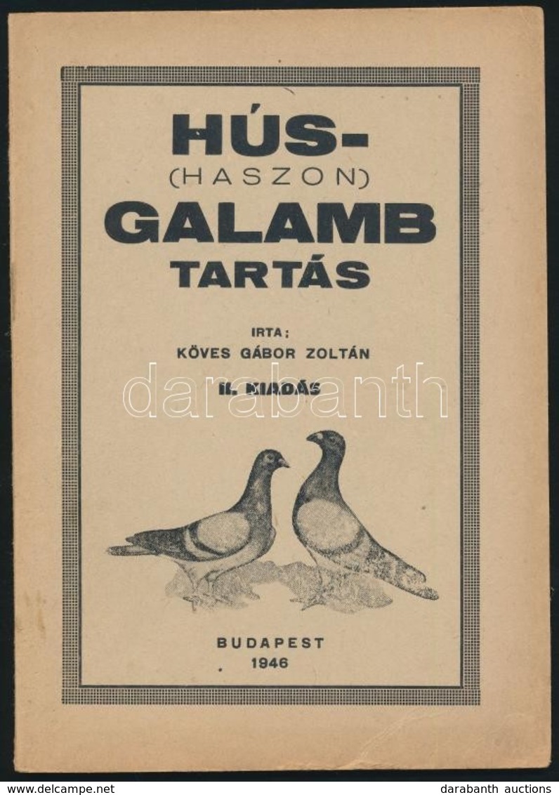 Köves Gábor Zoltán: Hús- (haszon) Galamb Tartás. Bp., 1946, Athenaeum-ny., 31 P. Második Kiadás. Kiadói Papírkötés, Jó á - Ohne Zuordnung