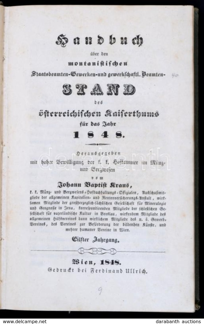 Handbuch über Den Montanistischen Staatsbeamten-Gewerken Und Gewerkschaftliche Beamtenstand Des ősterreichischen Kaisert - Zonder Classificatie