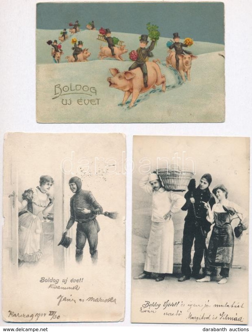 * 3 Db RÉGI újévi üdvözlőlap Kéményseprőkkel / 3 Pre-1945 Greeting Motive Postcards With Chimney Sweepers - Ohne Zuordnung