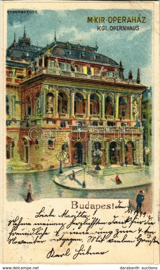 T3/T4 1899 Budapest VI. Operaház. Litho S: Rosenberger (vágott / Cut) - Ohne Zuordnung