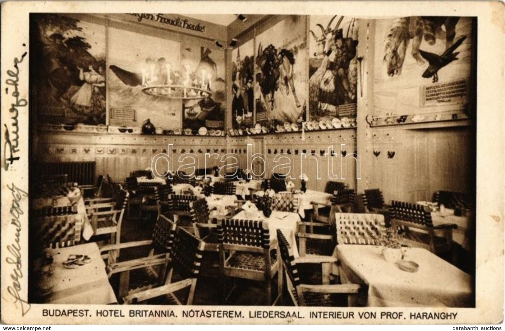 T2/T3 1934 Budapest VI. Hotel Britannia Szálloda, Nótásterem, Belső, Prof. Haranghy Munkái A Falon (EB) - Ohne Zuordnung