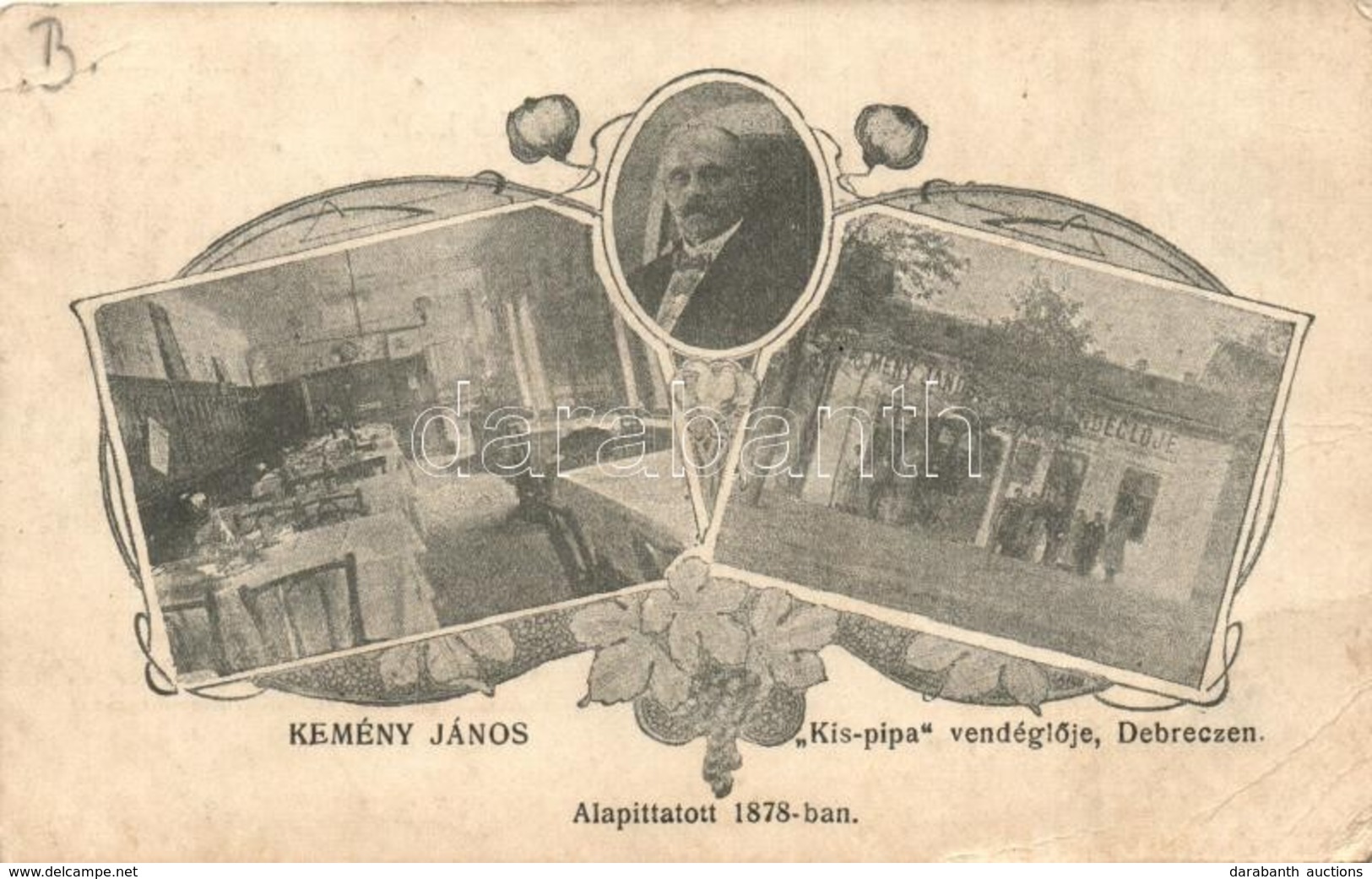 T3 Debrecen, Kemény János Kis Pipa Vendéglője, étterem Belső. Floral Art Nouveau (apró Lyuk / Tiny Pinhole) - Ohne Zuordnung