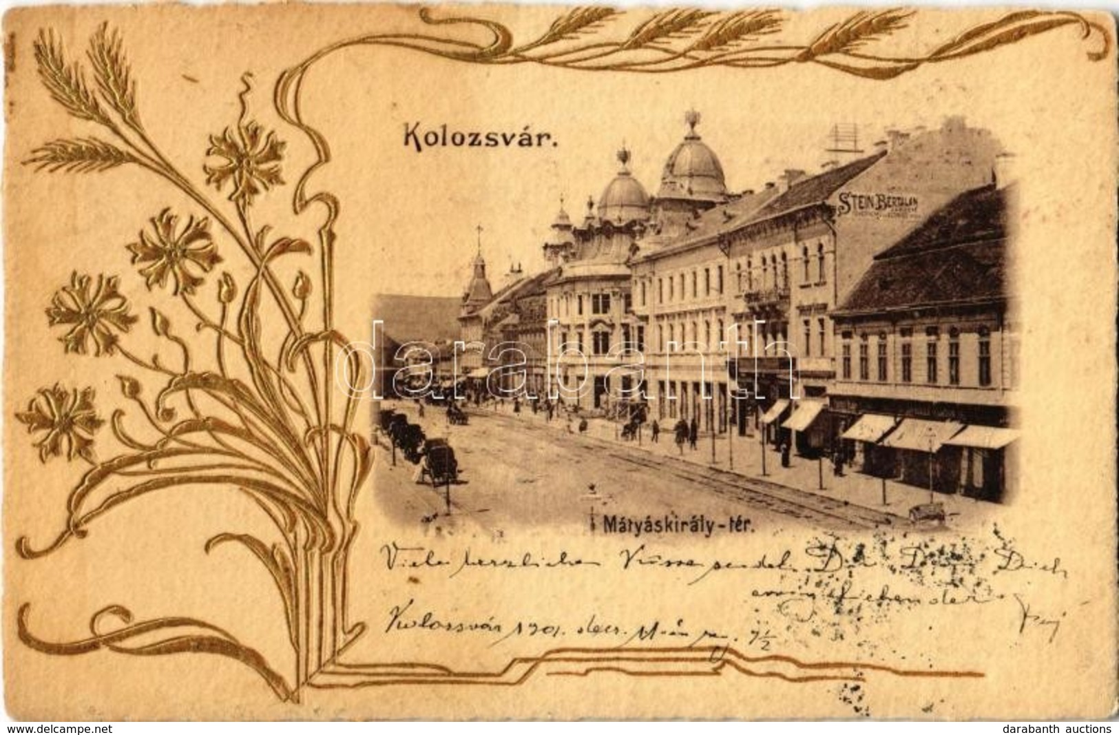 * T2 1901 Kolozsvár, Cluj; Mátyás Király Tér, Szele Márton és Stein Bertalan üzlete. Dombornyomott Szecessziós Lap / Squ - Ohne Zuordnung