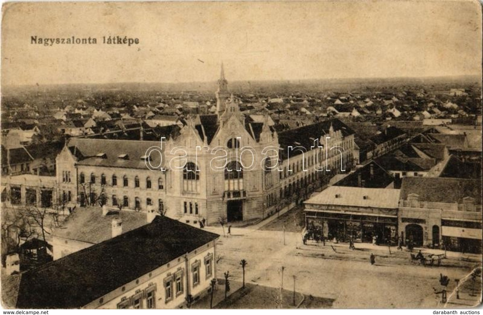 * T2/T3 1916 Nagyszalonta, Salonta; Városháza, üzletek, Ruha Raktár. Kiadja Döme Károly / Town Hall, Shops (EK) - Non Classificati