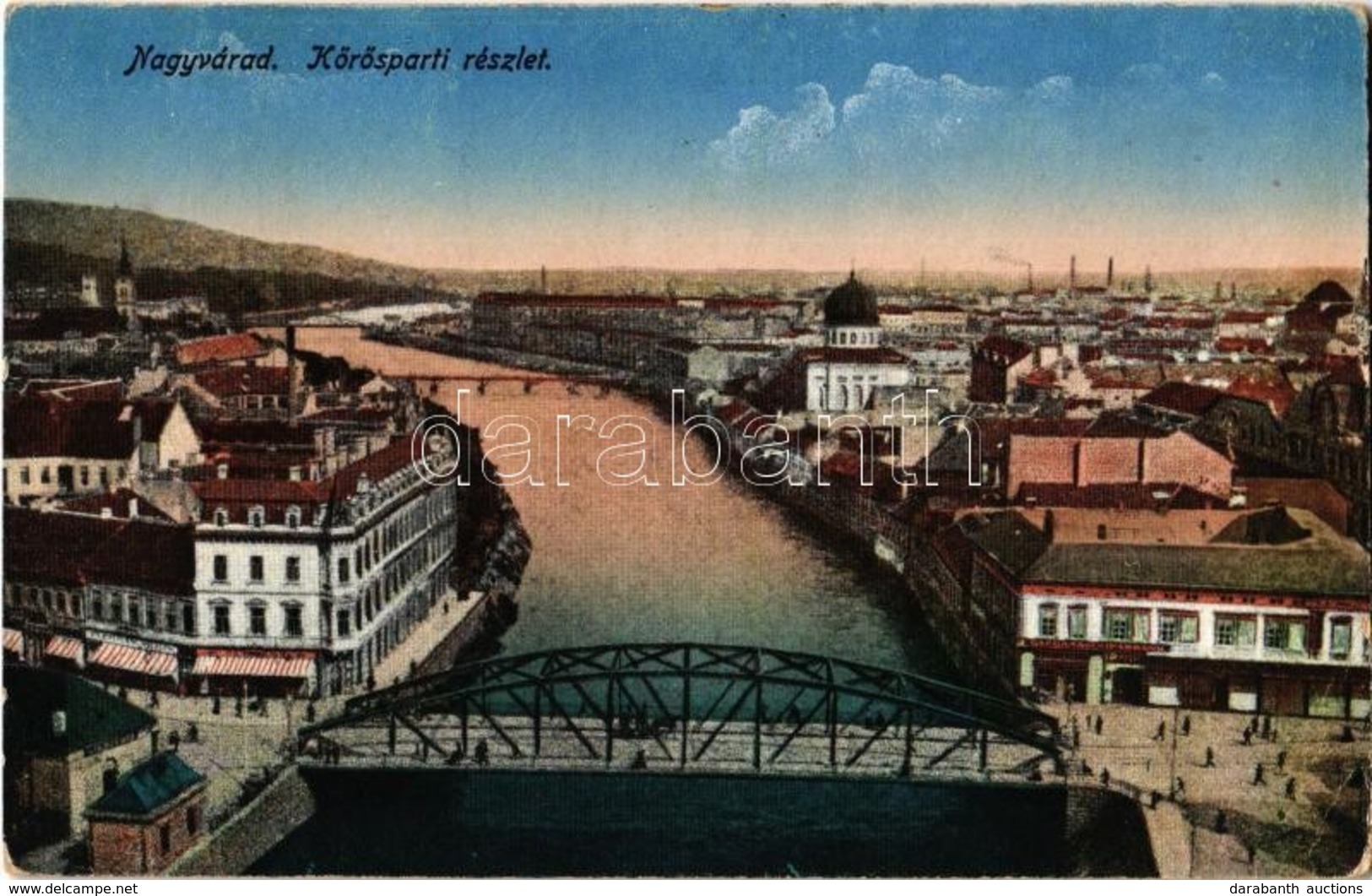 T2/T3 Nagyvárad, Oradea; Körösparti Részlet, Zsinagóga, Gazdasági és Iparbank / River Cris, Bridge, Synagogue, Bank  (EK - Non Classificati