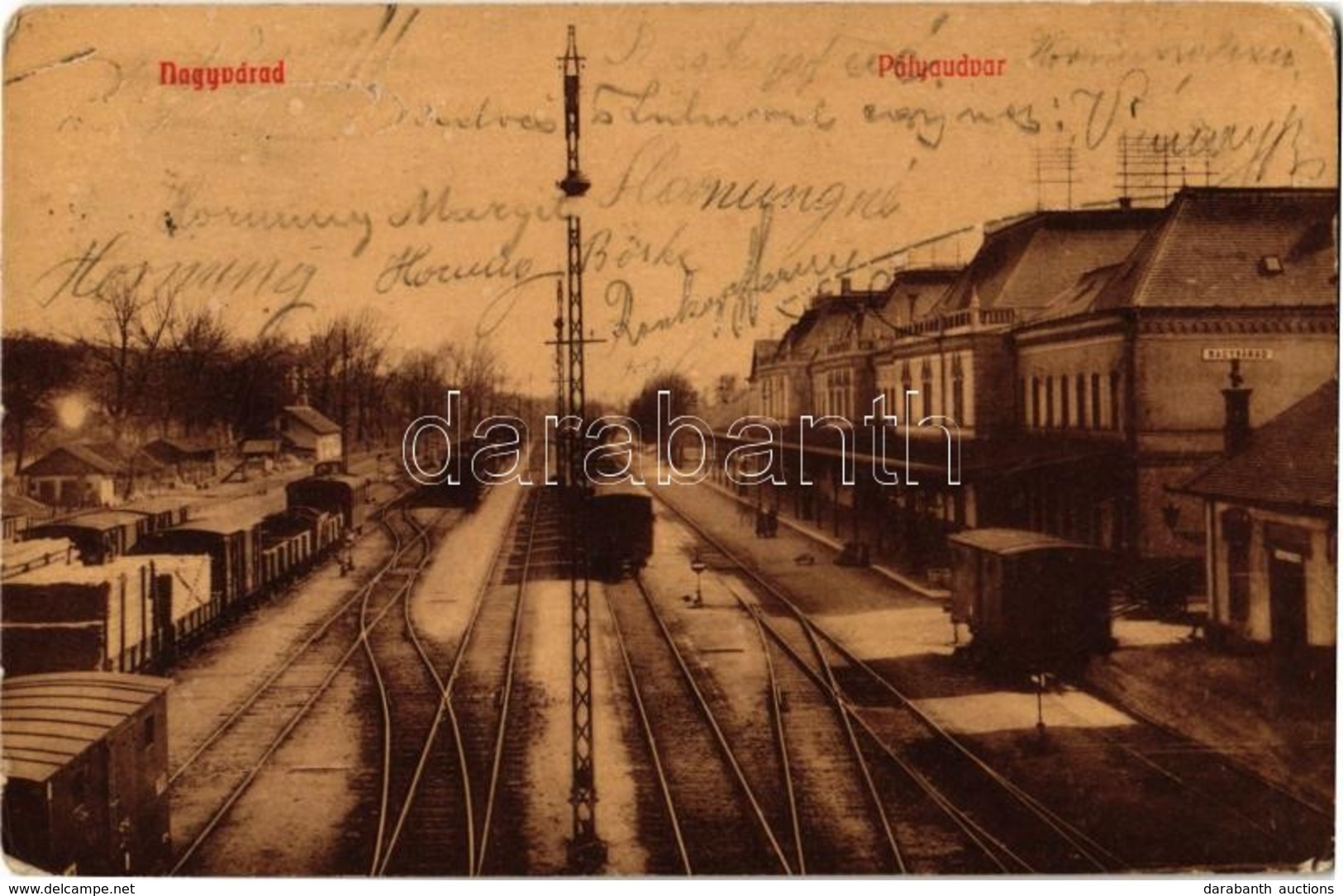 T2/T3 1911 Nagyvárad, Oradea; Pályaudvar, Vasútállomás, Tehervagonok, Gőzmozdony. W. L. (?) 41. Kiadja Rákos Vilmos / Ba - Ohne Zuordnung