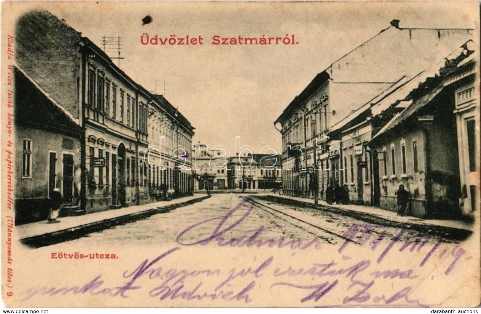 T3 1901 Szatmárnémeti, Szatmár, Satu Mare; Eötvös Utca, üzletek. Kiadja Weiss Izsák / Street View, Shops (kopott Sarok / - Non Classificati