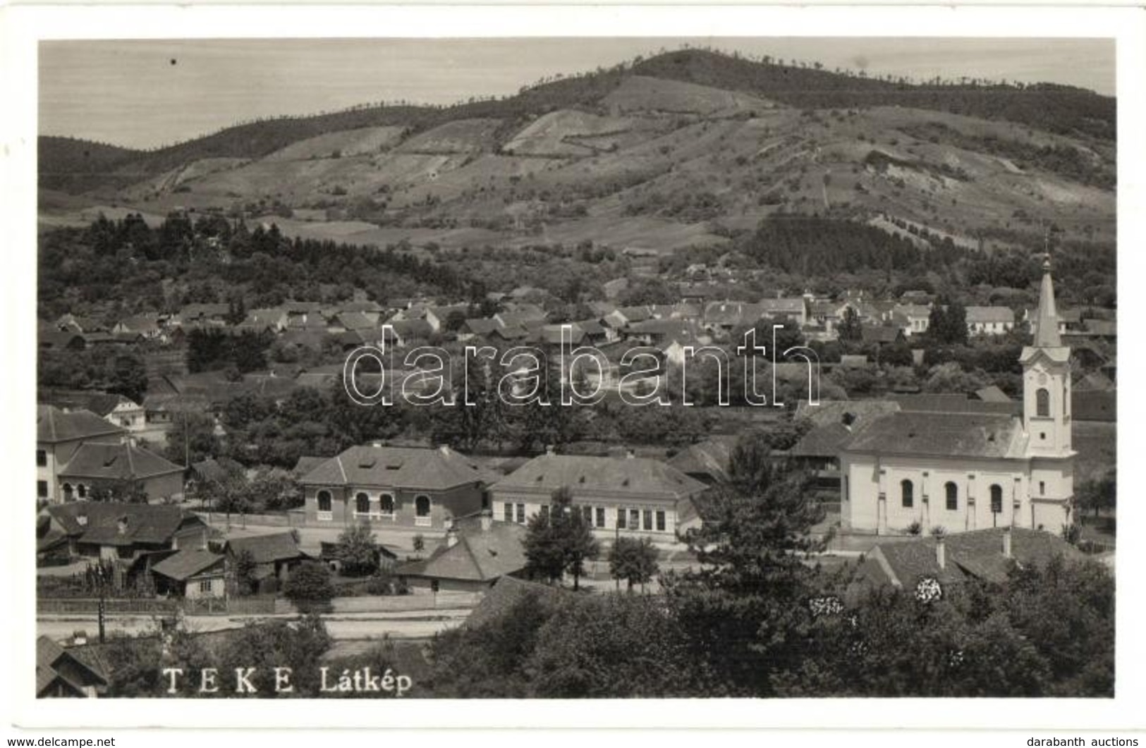 T2 1942 Teke, Tekendorf, Teaca; Látkép Templommal / Panorama View With Church - Non Classificati