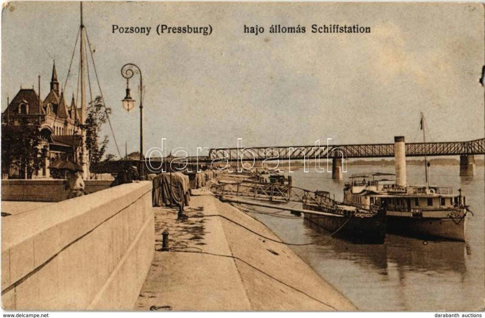 T3/T4 1909 Pozsony, Pressburg, Bratislava; Schiffstation / Hajóállomás, Gőzhajó, Vasúti Híd / Ship Station, Steamship, R - Ohne Zuordnung