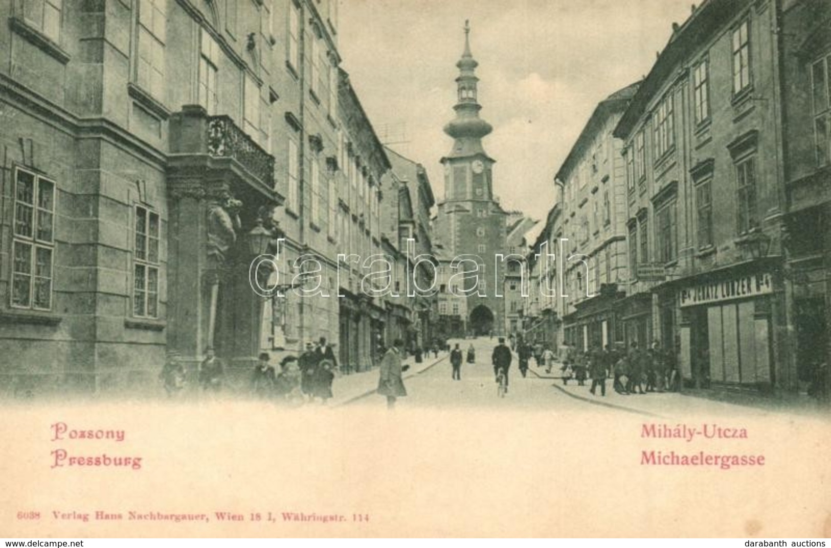 ** T2 Pozsony, Pressburg, Bratislava; Mihály Utca, Ifj. Ignátz Lunzer üzlete / Michaelergasse / Street View With Shop - Non Classificati