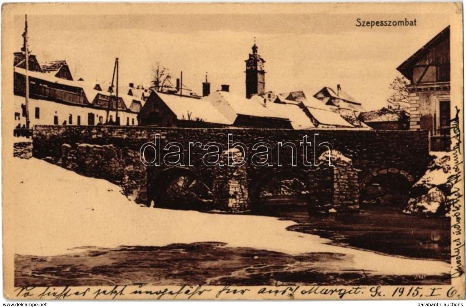 T2 1915 Szepesszombat, Georgenberg, Spisská Sobota; Híd Télen. Kiadja Hensch Ede és Fia / Bridge In Winter - Ohne Zuordnung