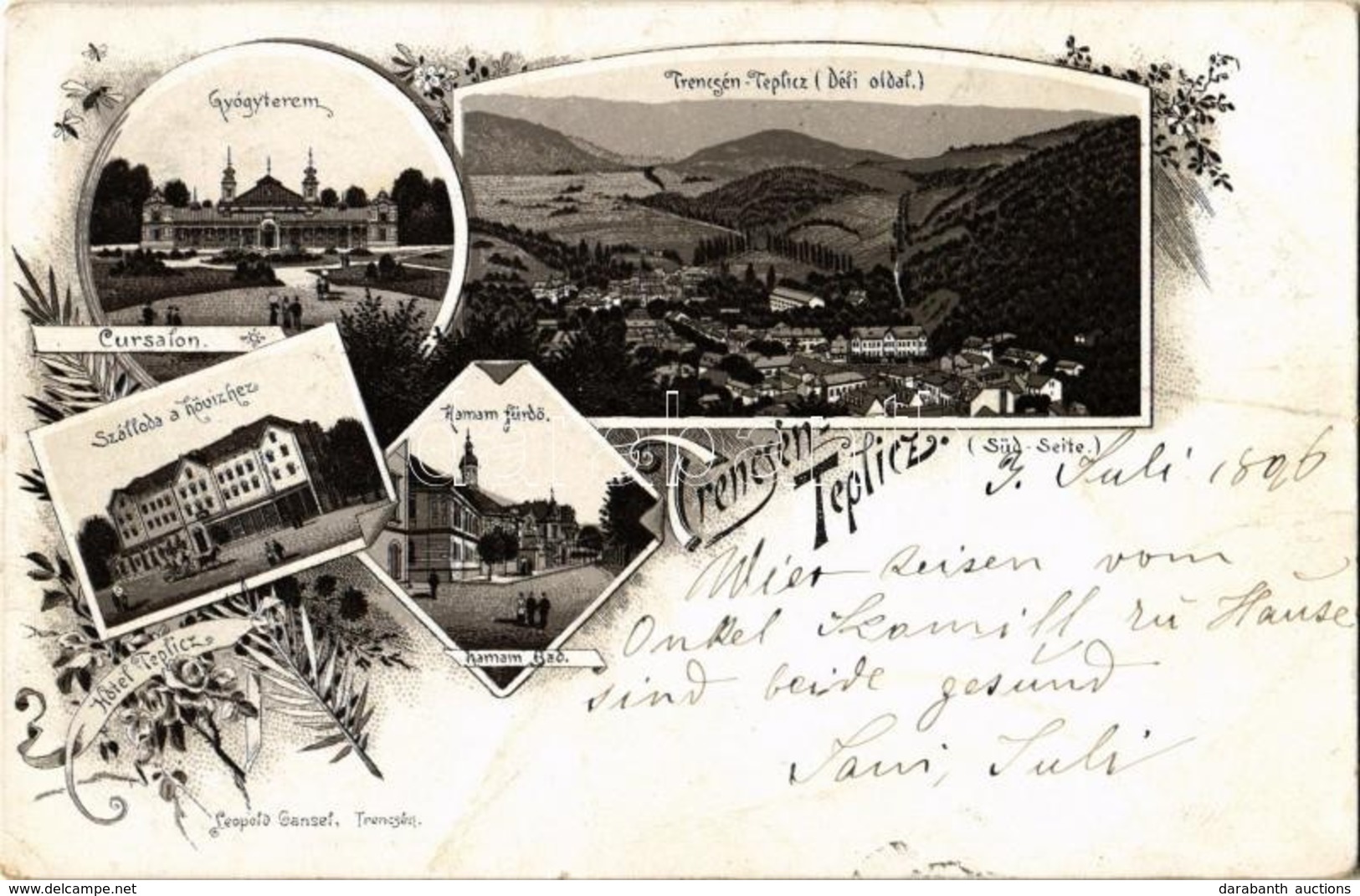 T2/T3 1896 (Vorläufer!!!) Trencsénteplic, Trencianske Teplice; Cursalon, Hotel Teplicz, Hamam Bad, Süd-Seite / Gyógytere - Ohne Zuordnung