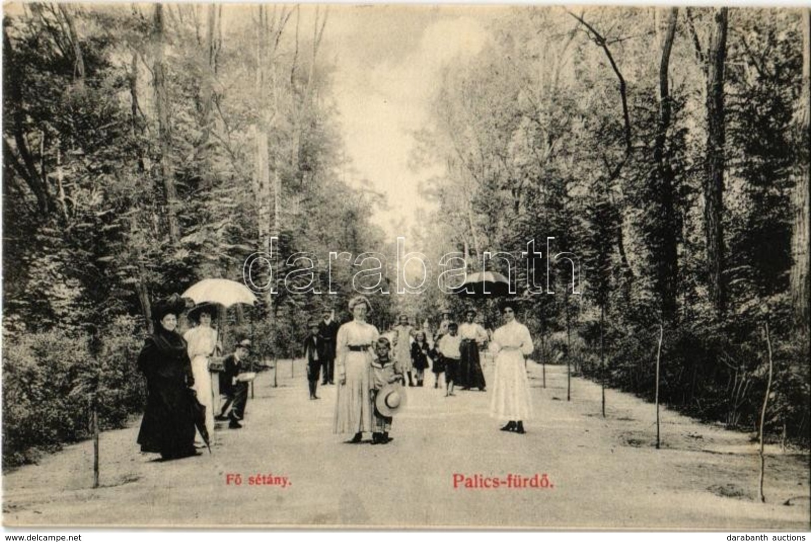 ** T1 Palics-fürdő, Palic (Szabadka, Subotica); Fő Sétány, Hölgyek Napernyőkkel / Main Promenade, Ladies With Sun Umbrel - Zonder Classificatie