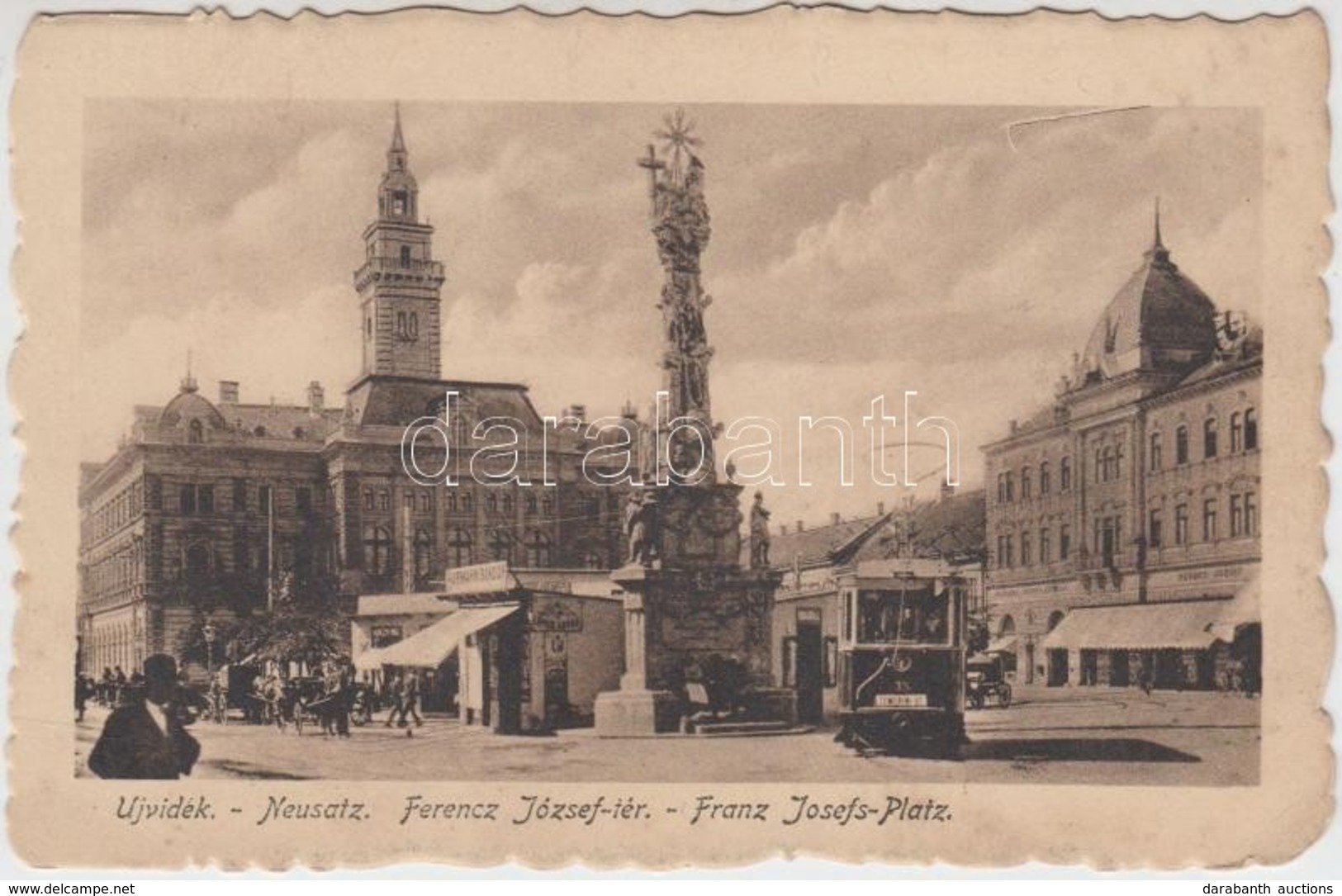 * T2/T3 Újvidék, Neusatz, Novi Sad; Ferenc József Tér, Villamos, üzletek, Burmann Sándor Bódéja / Square, Tram, Shops - Zonder Classificatie