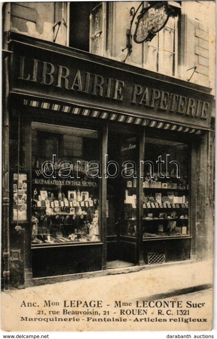 ** T2 Rouen, Librairie Papeterie. Anc. Mon Lepage Mme Leconte Sucr. 21, Rue Beauvoisin / Book And Paper Shop - Non Classés