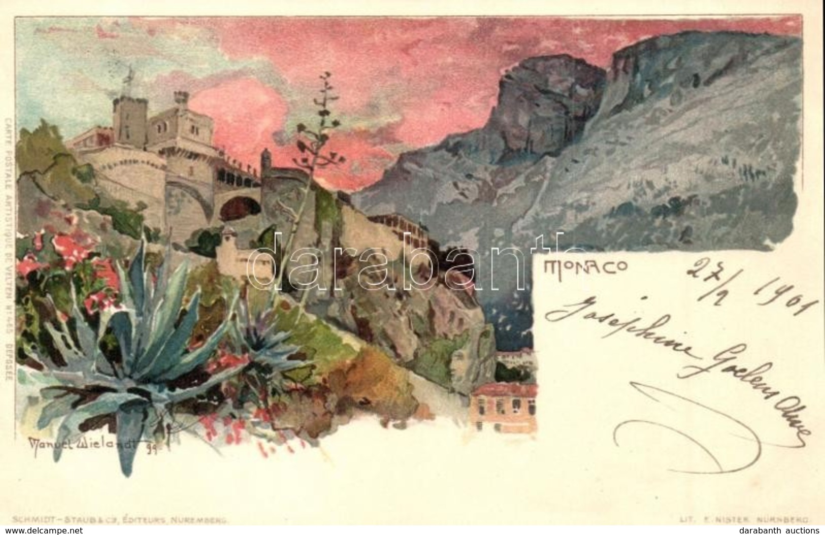 T2 1901 Monaco. Carte Postale Artistique De Velten No. 465. Litho S: Manuel Wielandt - Ohne Zuordnung
