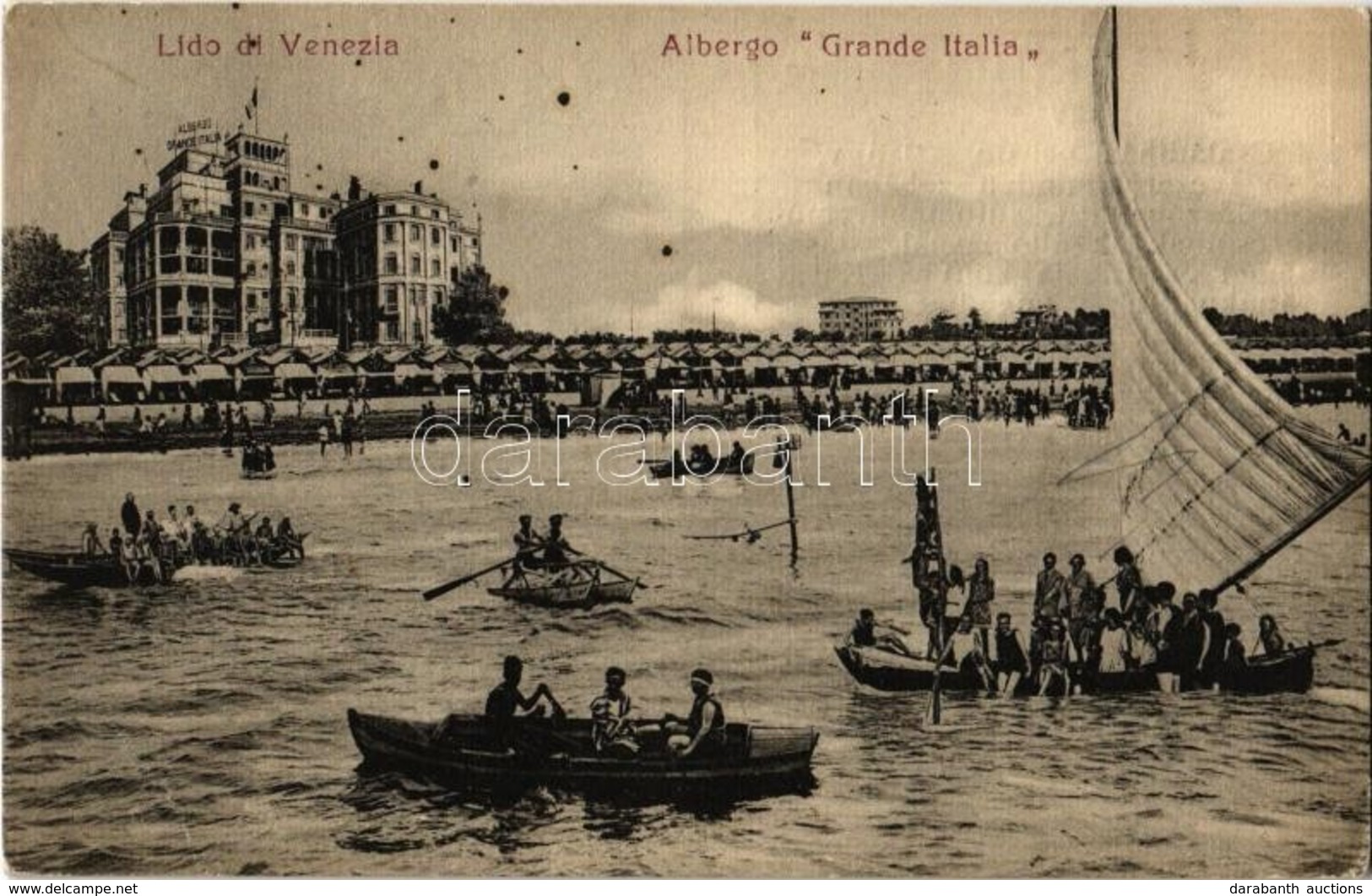 ** T1/T2 Venezia, Venice; Lido Di Venezia, Albergo Grande Italia / Beach, Hotel, Boats. Advertisement On The Backside - Non Classificati