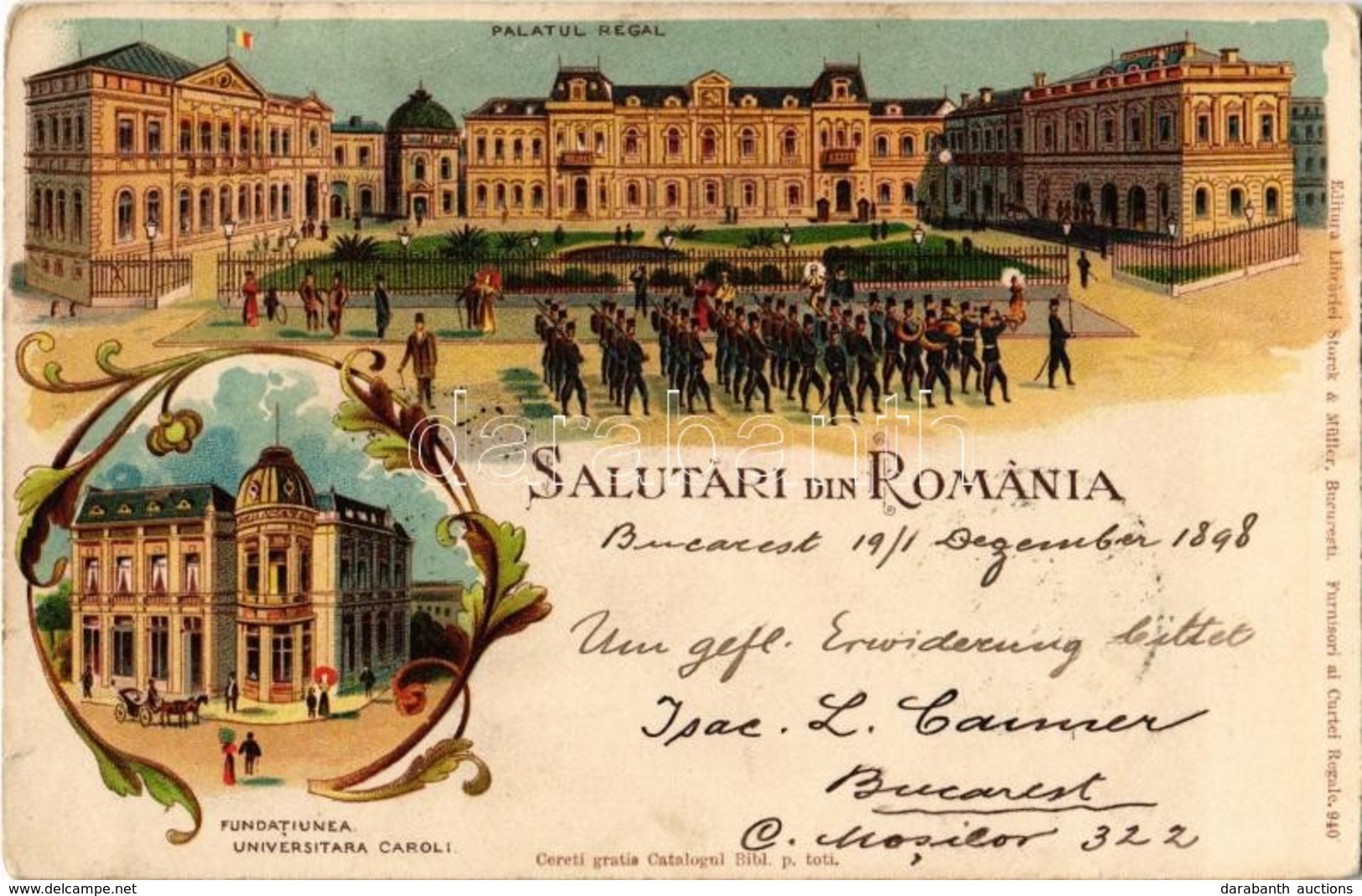 T2/T3 1898 Bucharest, Bucuresti; Salutari Din Romania! Palatul Regal, Fundatiunea Universitara Carol I / Royal Palace, M - Ohne Zuordnung