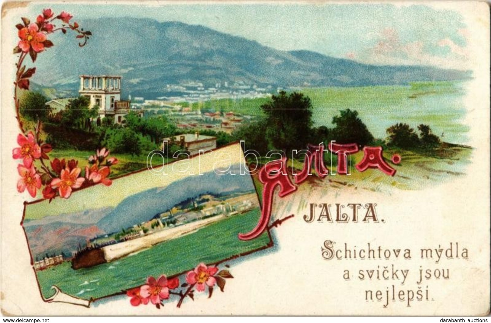 ** T2/T3 Yalta, Jalta; Schicht's Soap Factory Advertisement On The Backside. Art Nouveau, Floral, Litho (EK) - Ohne Zuordnung