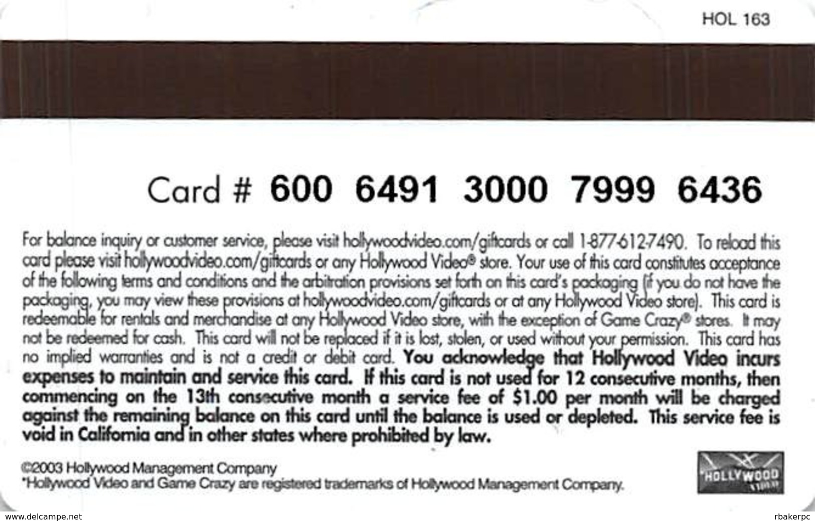 Hollywood Video Gift Card - Other & Unclassified