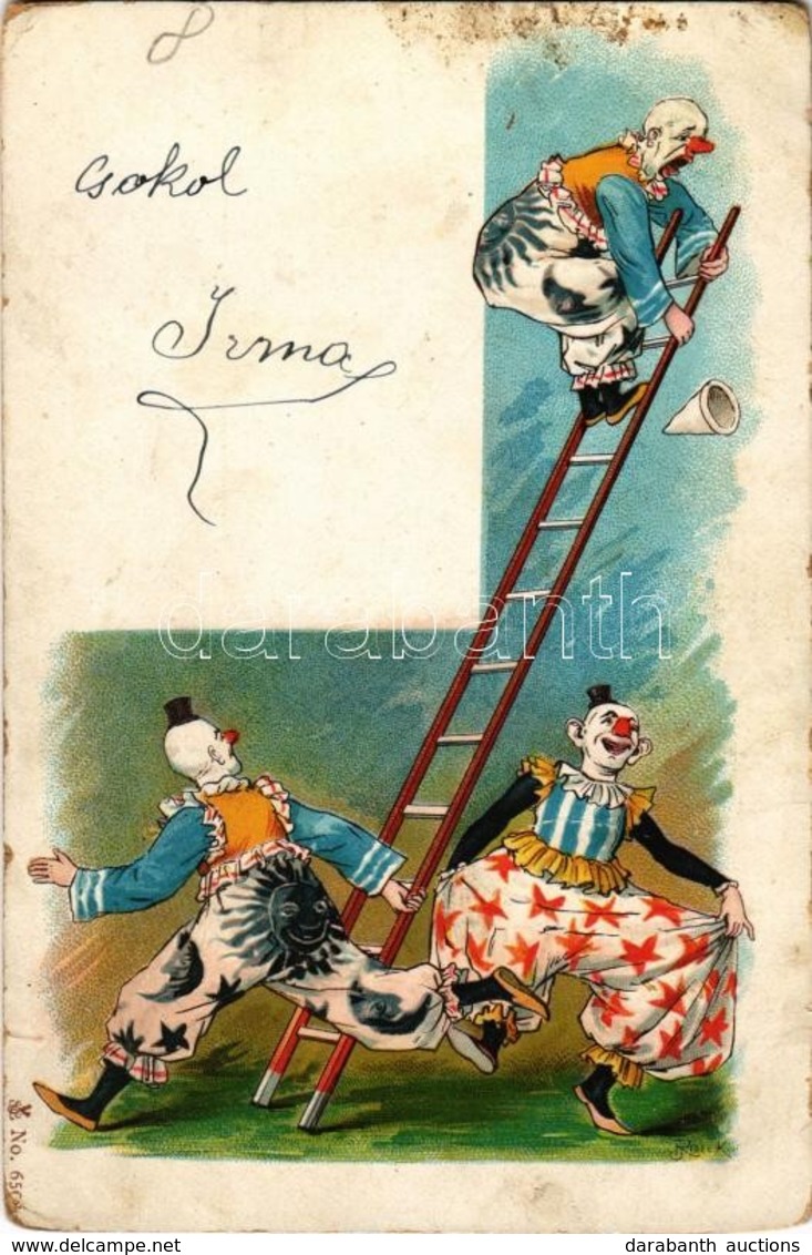 * T3 Clowns, Circus Acrobats. No. 6508. Litho (worn) - Zonder Classificatie