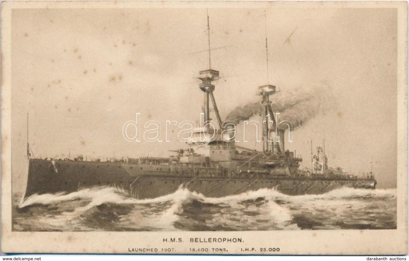 ** T2/T3 HMS Bellerophon, Bellerophon-class Battleship Of The Royal Navy. Emb. (crease) - Ohne Zuordnung