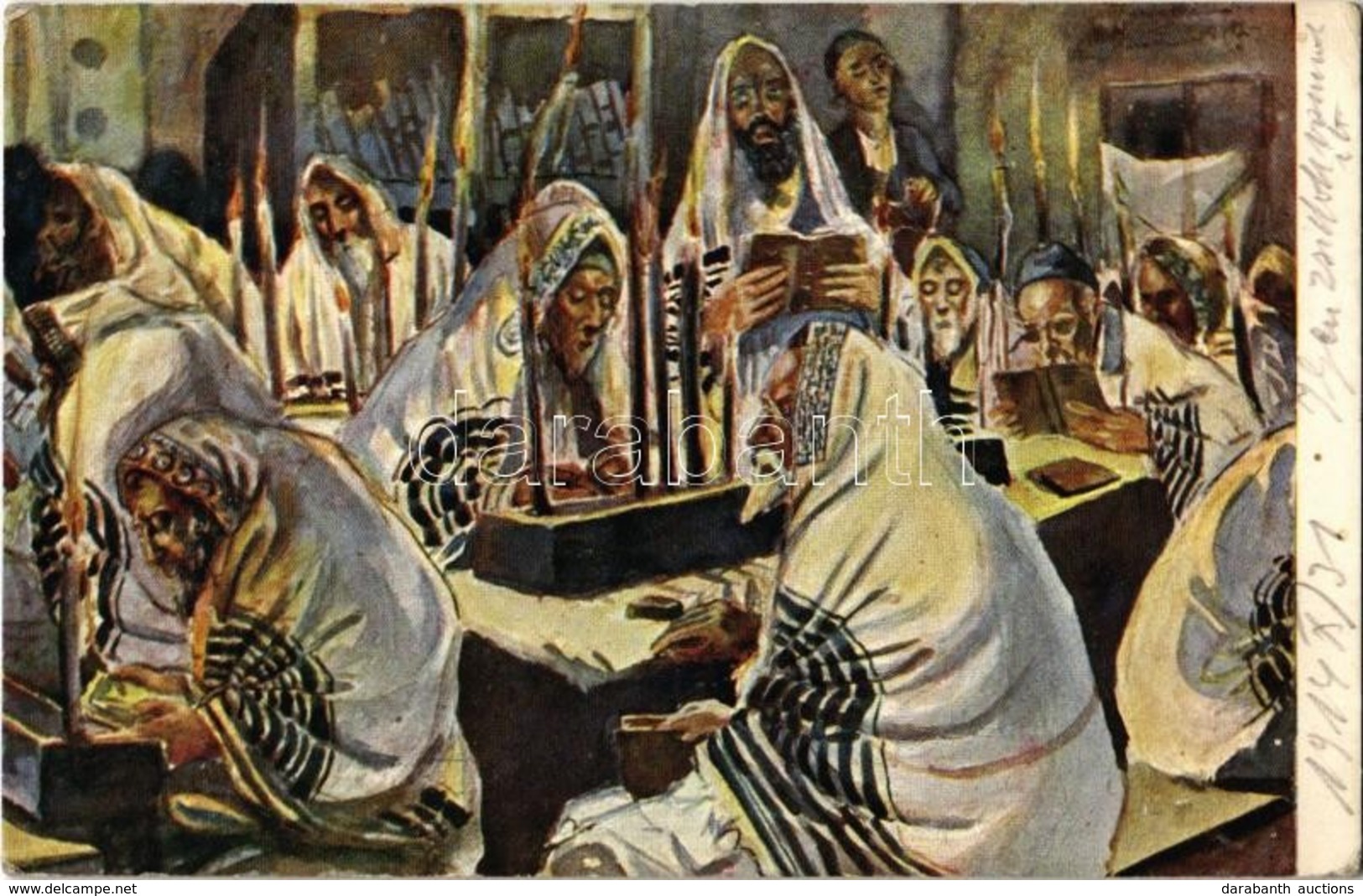 * T2 Jewish Men Praying, Rabbi. Judaica Art Postcard, Edition 'Stella' Bochnia No. 1365. S: Zurawski - Non Classificati