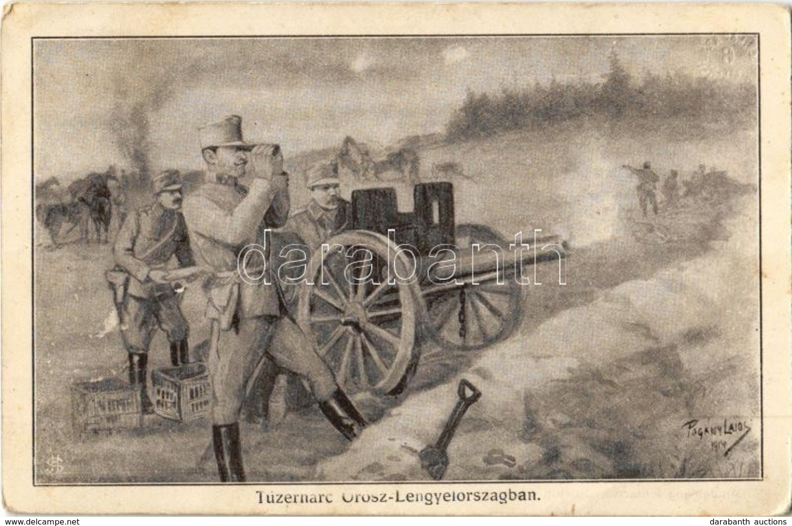 T2/T3 1915 Tüzérharc Orosz-Lengyelországban / WWI K.u.k. Military In Polish-Russia, Art Postcard S: Pogány Lajos (EK) - Zonder Classificatie