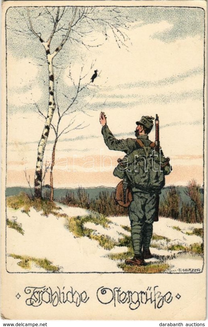 ** T2/T3 Fröhliche Ostergrüße / WWI Austro-Hungarian K.u.K. Military, Easter Greeting Card S: E. Kutzer (EK) - Non Classificati
