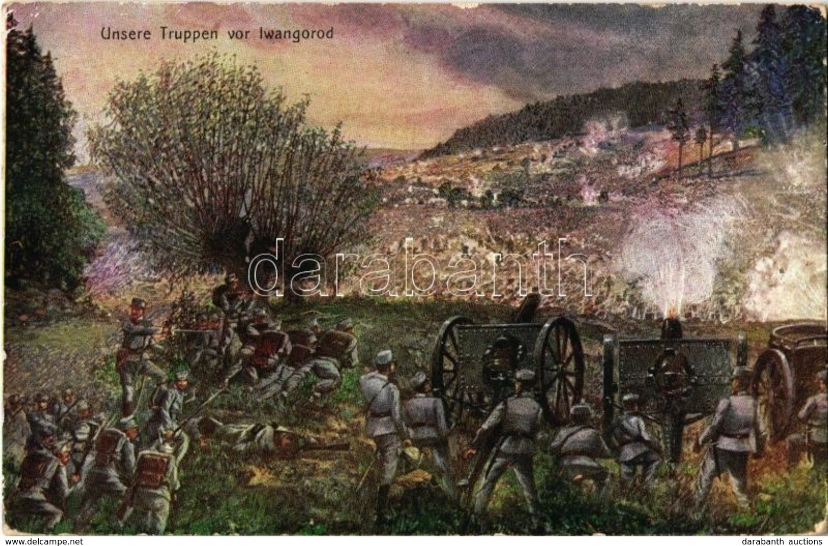 T2/T3 Unsere Truppen Vor Iwangorod / WWI K.u.K. Military Art Postcard At Ivangorod. Offizielle Postkarte Für Das Rote Kr - Sin Clasificación