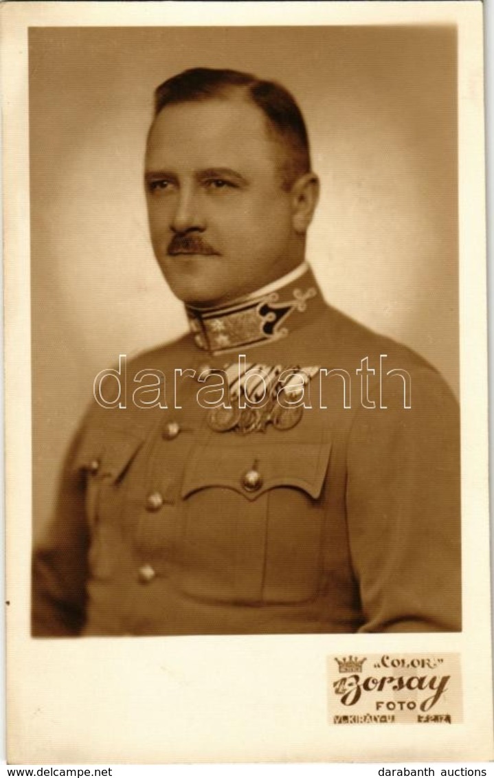 ** T1/T2 Magyar Katonatiszt Kitüntetésekkel / Hungarian Military Officer With Medals. 'Color' Borsay Foto, Photo - Non Classificati