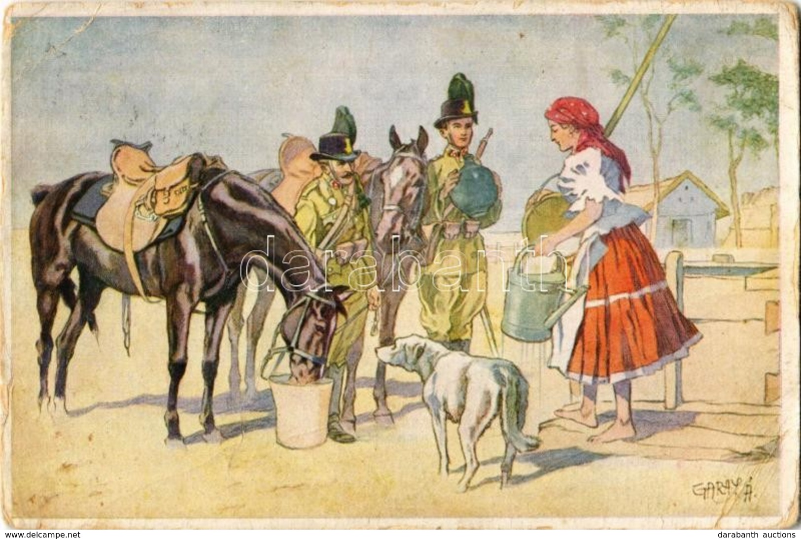 T3 1936 M. Kir. Csendőrség: Itatás. Kiadja A M. Kir. CSendőrség Emlékbizottsága, No. 17. / Hungarian Gendarmerie Art Pos - Non Classificati